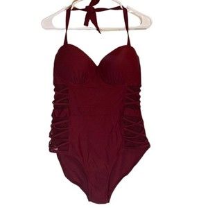 CORAL Tropics by Apollo Swimwear One Piece Bathing Suit Burgundy 1X